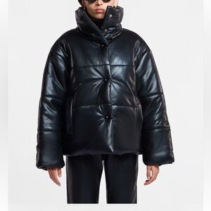 Nanushka Black Vegan Leather Puffer Jacket